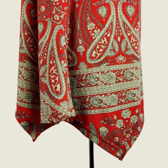 Asymmetrical Boho Top Red-Light Green Bandana Paisely Pattern 2XL - Picture 8 of 11